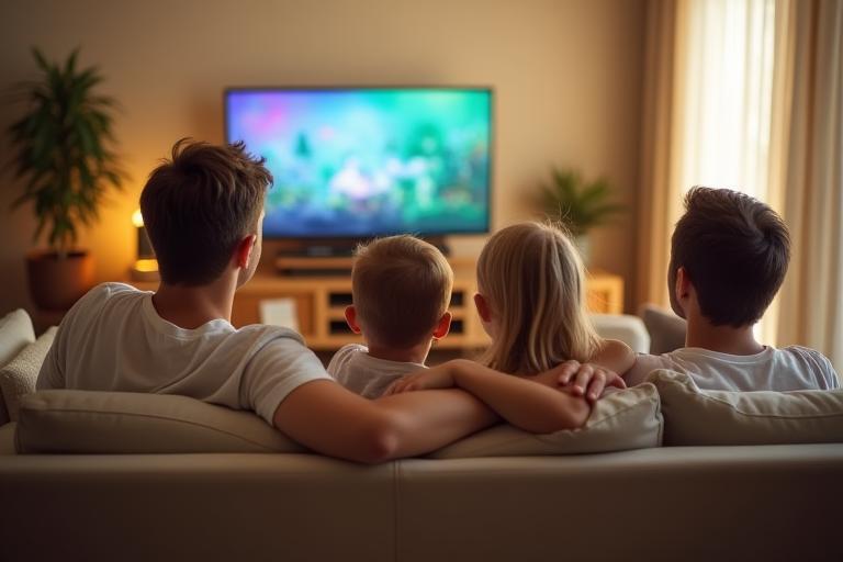Family watching Smart TV in Melbourne apartment